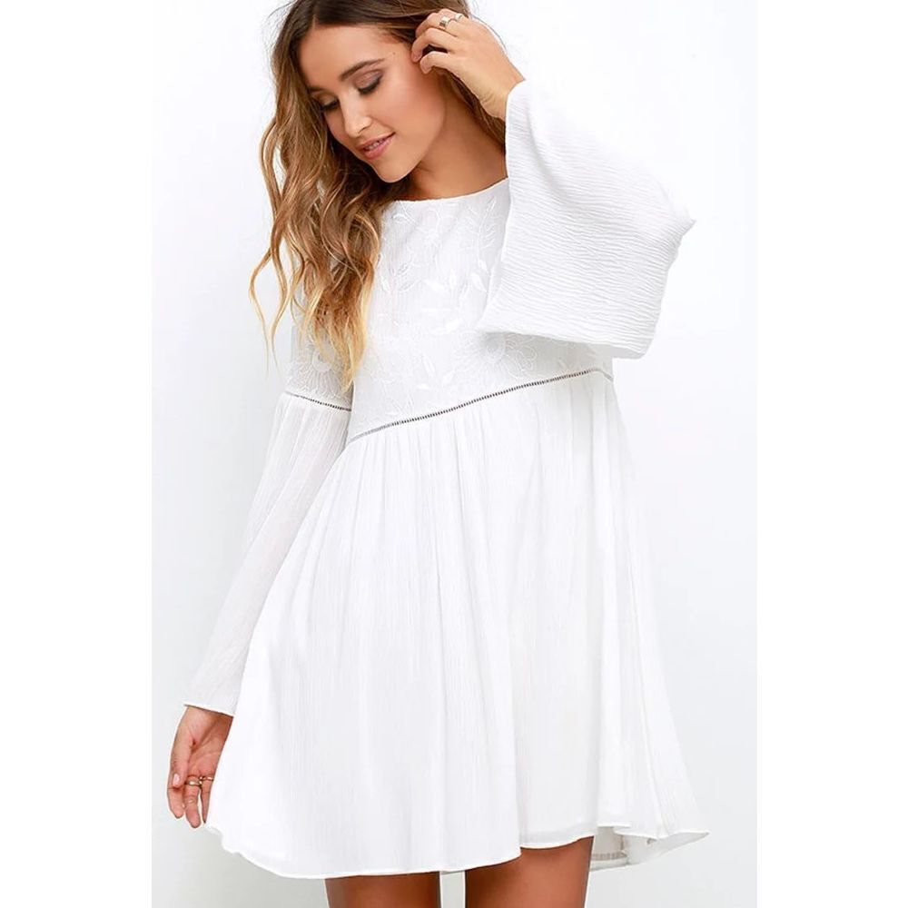 Lulu’s Sight to Behold Ivory Embroidered Long Sleeve Dress Size S‎
